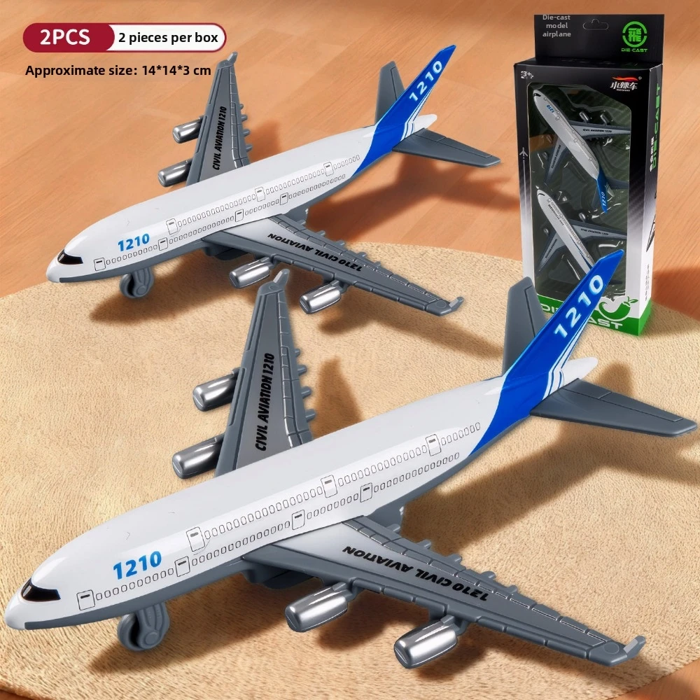

2pcs Alloy Inertia Airplane Airliner Toys Force Control Plastic Transporter Plane Model Simulation Pull Back Airplane Model