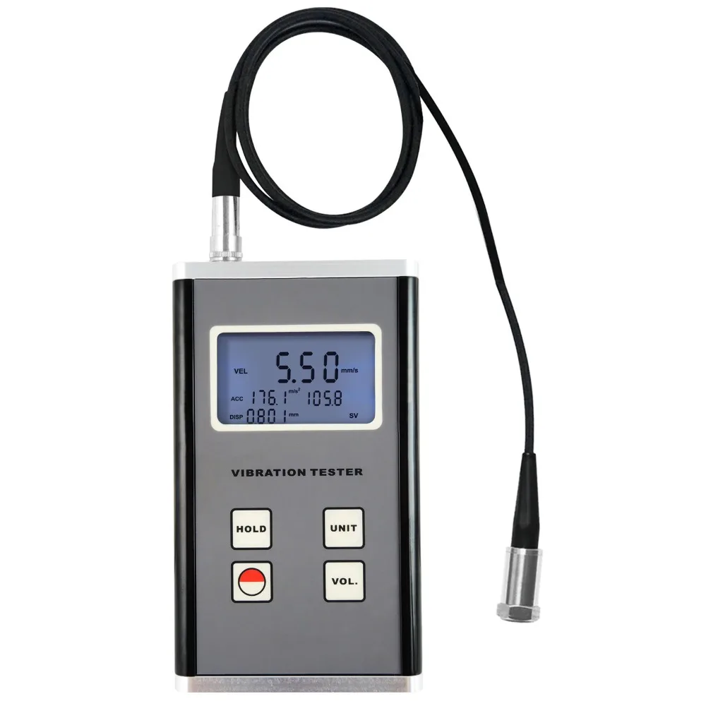 LanYuXuanDigital Vibration Meter Piezoelectric Transducer Sensor 10Hz~10kHz Range Tester Displacement Velocity Acceleration