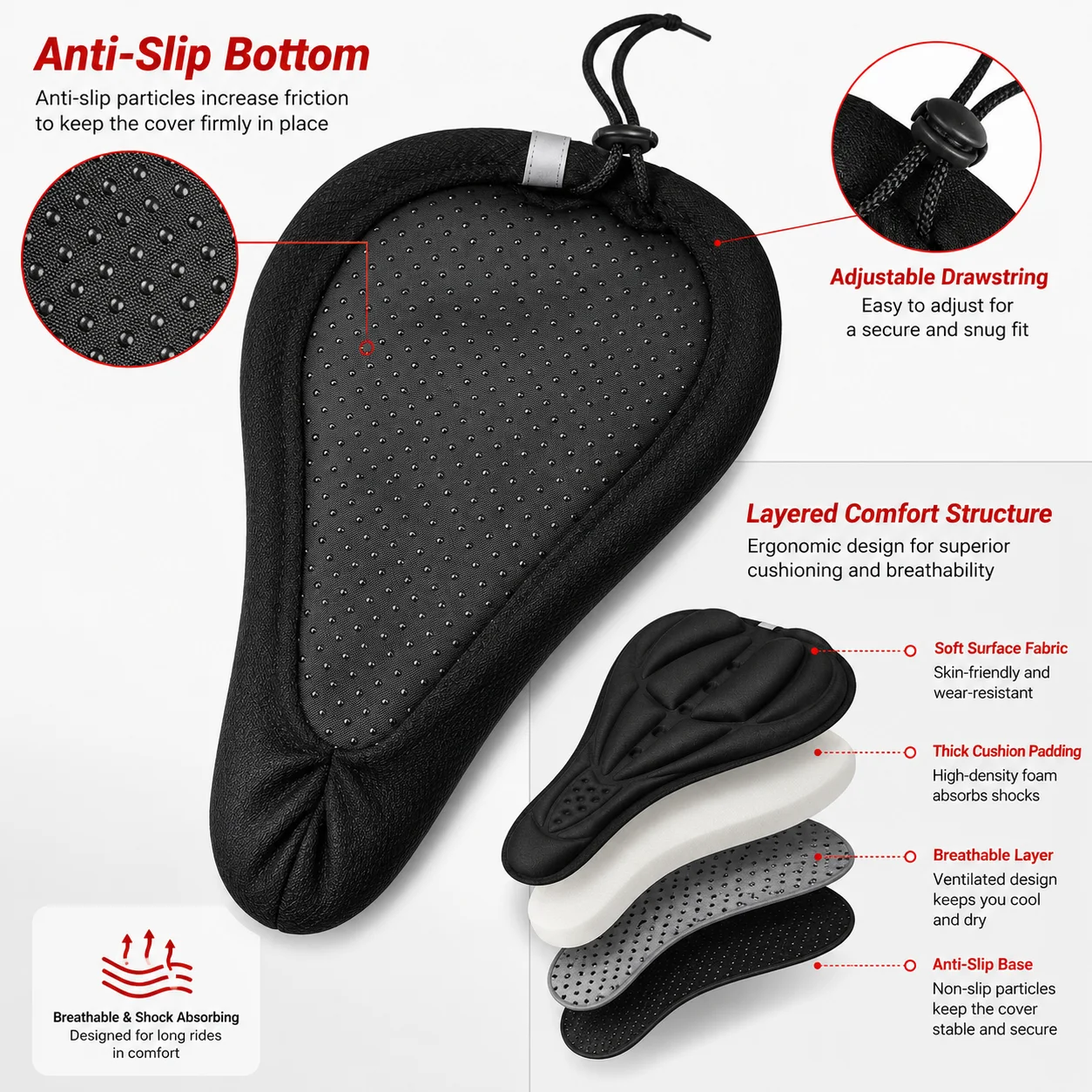 PINMOAP 1PC Bike Seat Cover Bicycle Saddle Cushion Soft Gel Padded Waterproof Cycling Seat Pad For Mtb Road Exercise Bike image 3