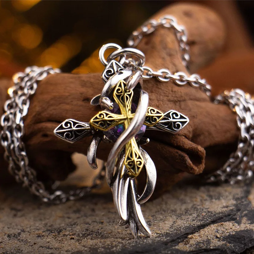 

Stainless Steel Vintage Thorn Cross Necklace for Men Hip Hop Personality Pendant Sense Luxury Male Streetwear Jewelry Gift