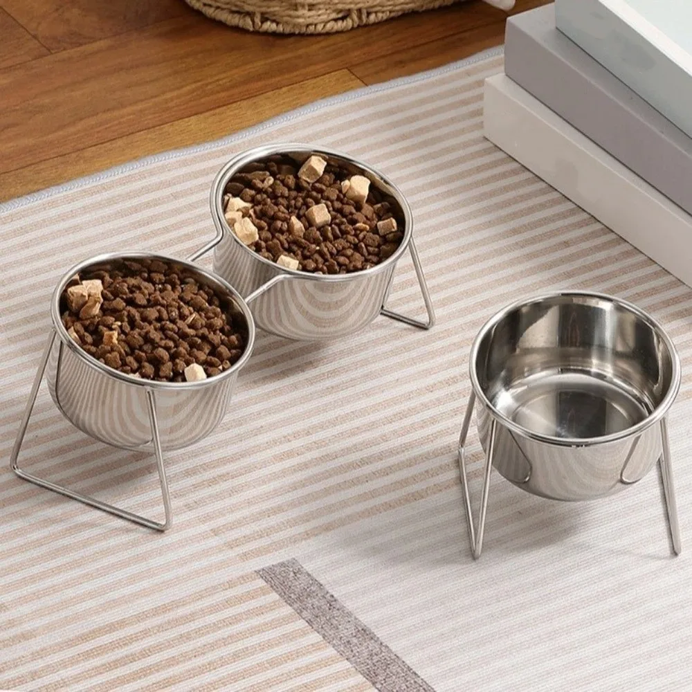 Anti-Tipping Stainless Steel Cat Bowl Fall-Resistant with Stand High Foot Dog Feeder Sturdy Rust Proof Neck Protector Bowl