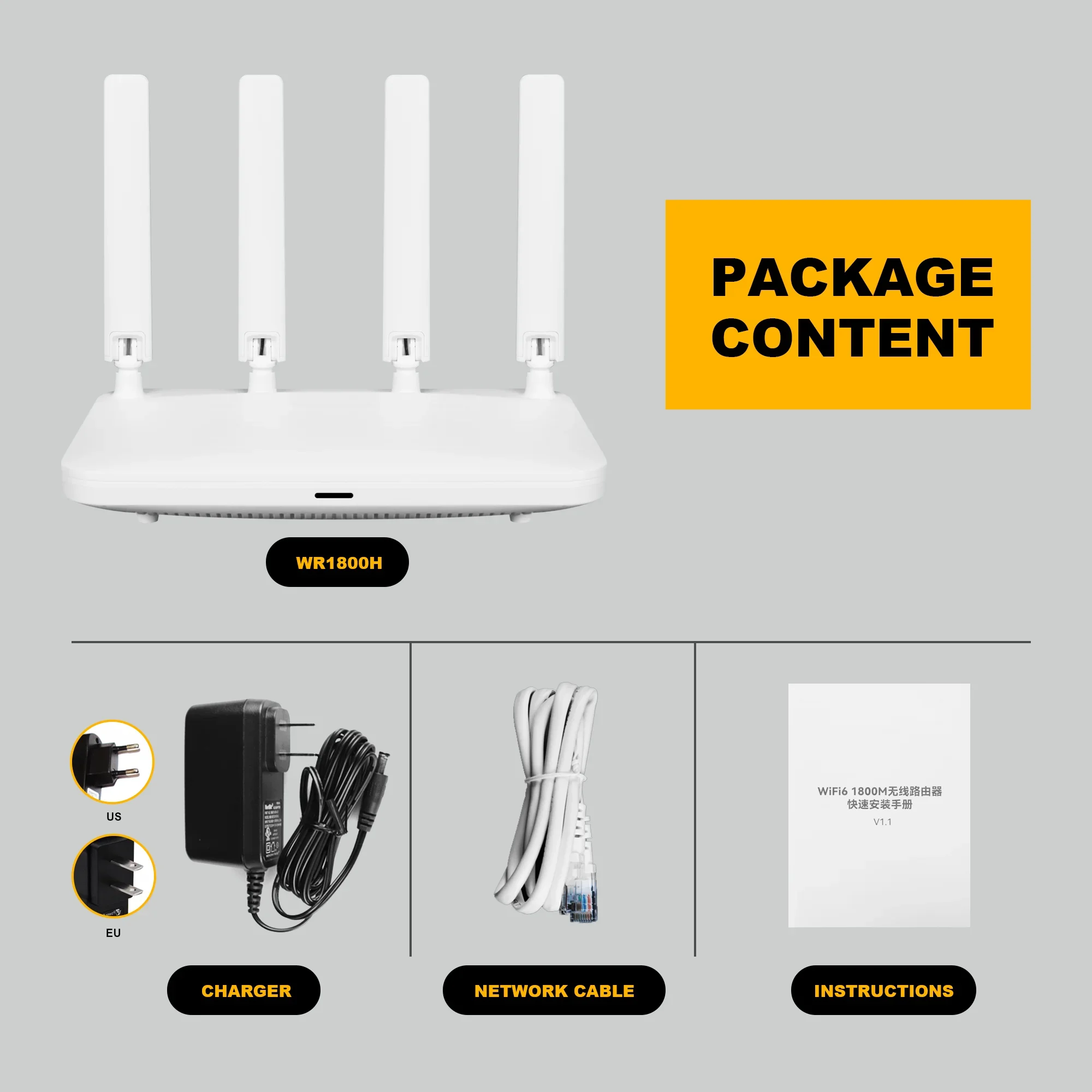 Vendita calda WR1800H Home WiFi Router porta Gigabit LAN WAN rete WiFi 2.4G 5G IPv4 IPv6 Wireless WiFi 6 Router