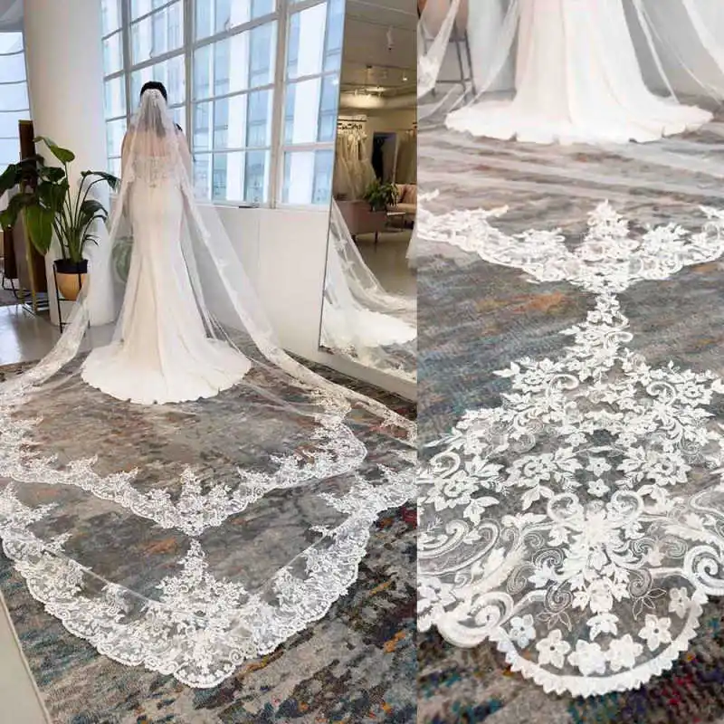 Luxury Bridal Veils Women One-Layer Embroidery Lace Sequined Princess Occasion Dress robes de soirée Customized