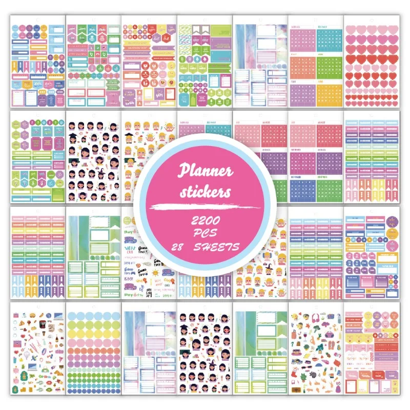 Plan sticker book, including 2200 stickers, 28 different types, suitable for girls' daily notes, labels, aesthetic creative