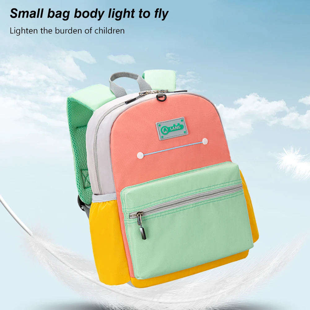 Contrast Color Children Backpack Letter Print Shoulder Bag Nylon Waterproof Kids Schoolbag Breathable Stitching Student Knapsack