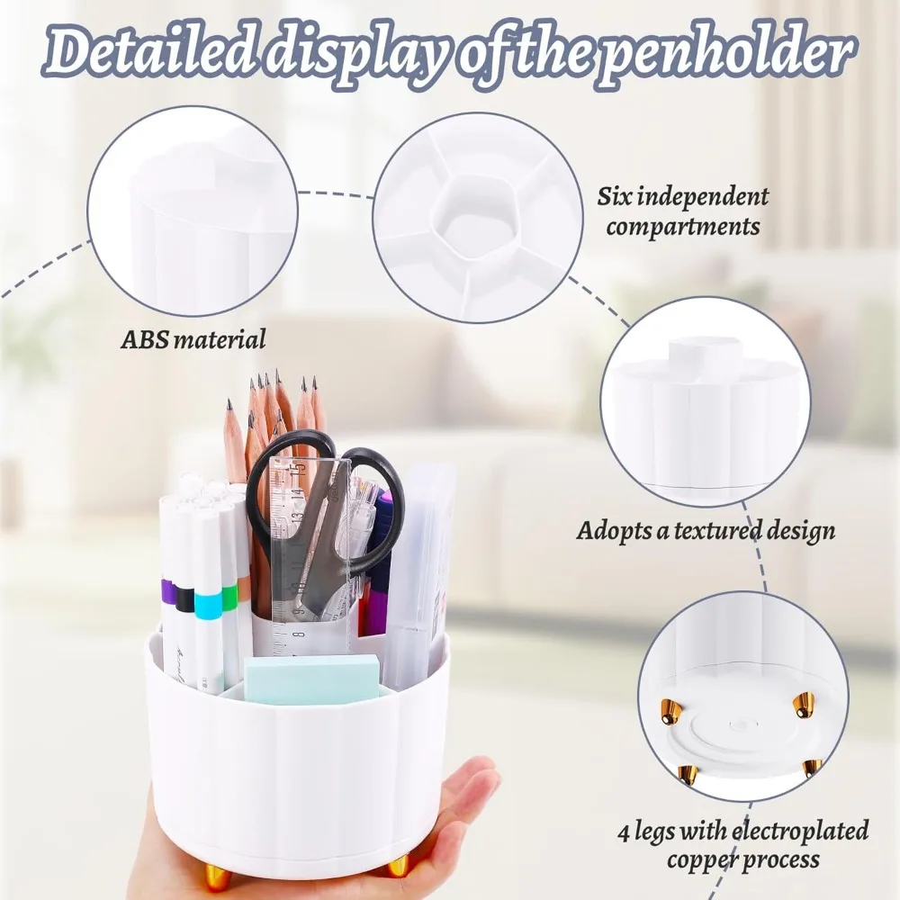 حامل أقلام لمنظم المكتب كادي 360 درجة، حامل أقلام رصاص للمكتب والمكتب والفصول الدراسية والمنزل، حامل أقلام رصاص لطيف مع 6 ق