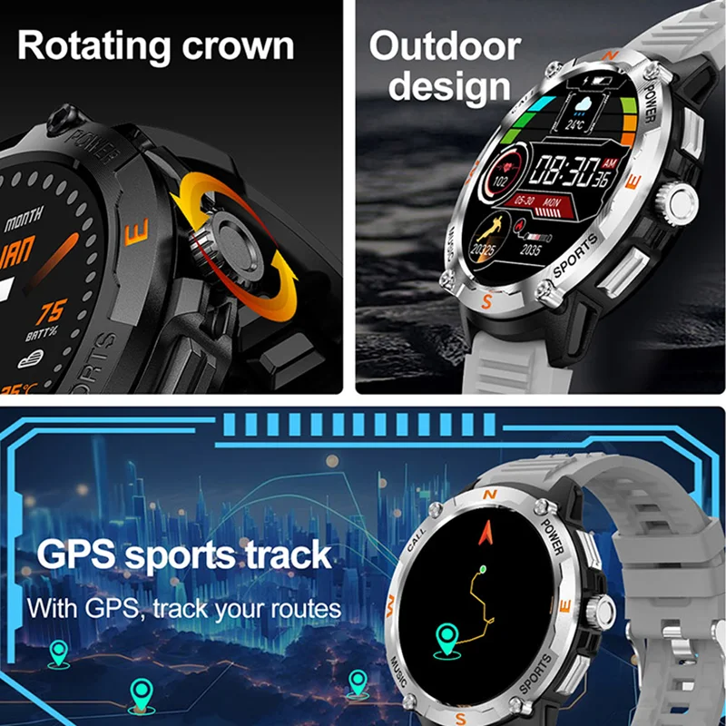 2025 neue Smartwatch für Herren, GPS, 1,43 Zoll HD-AMOLED-Bildschirm, zeigt immer Zeit, Herzfrequenz, wasserdicht, Outdoor-Sport, BT-Anruf, Smartwatch