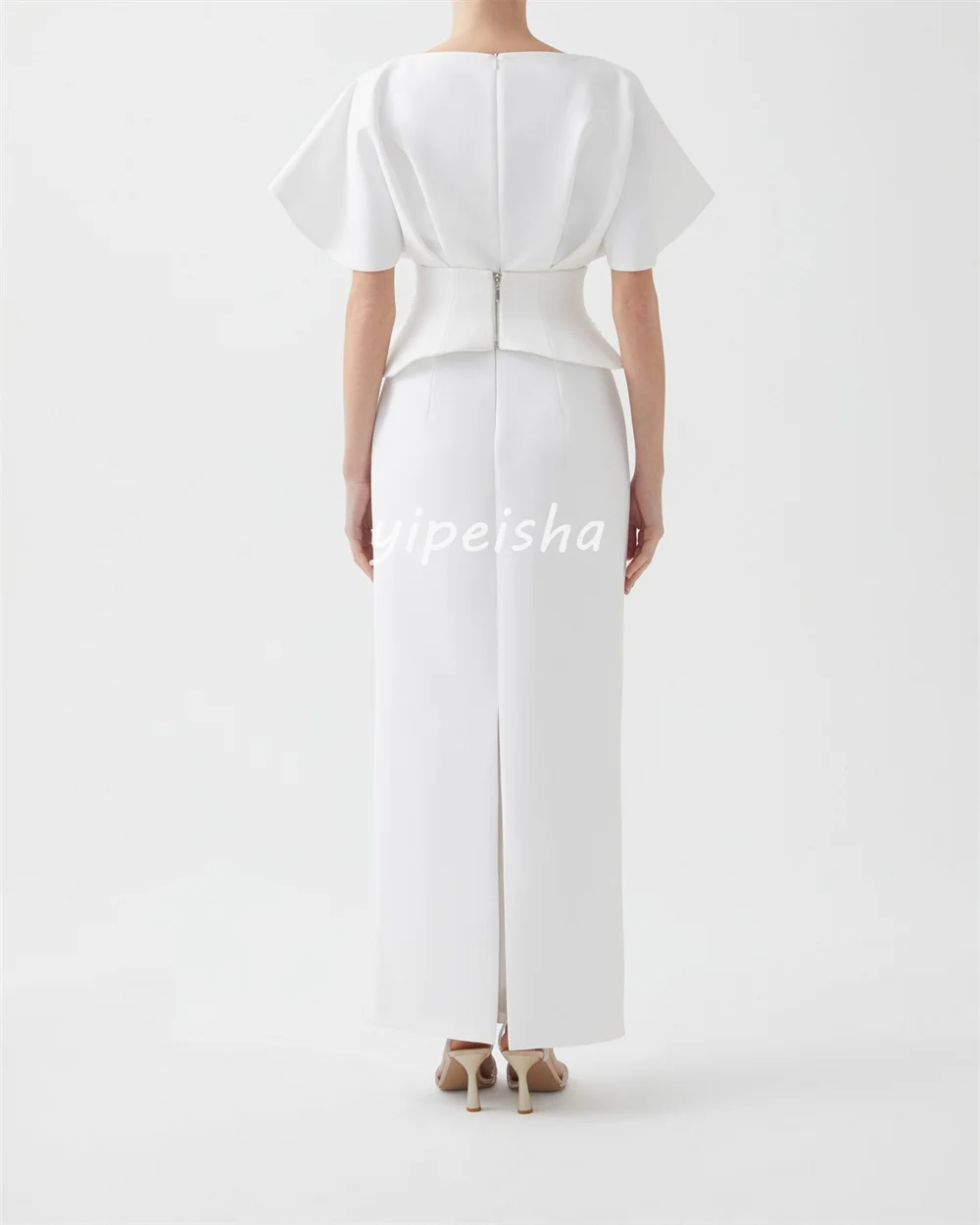 تخصيص رائعة عارضة جيرسي الديكور زهرة مطرزة مستقيم مغرفة الرقبة فساتين متوسطة الطول فساتين مناسبة مخصصة أنيقة