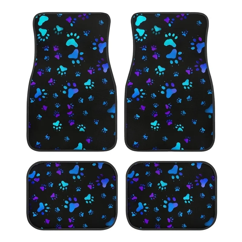

4pcs Colorful Paw Print Car Mats - Durable Polyester Fiber, All-Weather Protection For Cars, SUVs, And Trucks - Fit For Left & R