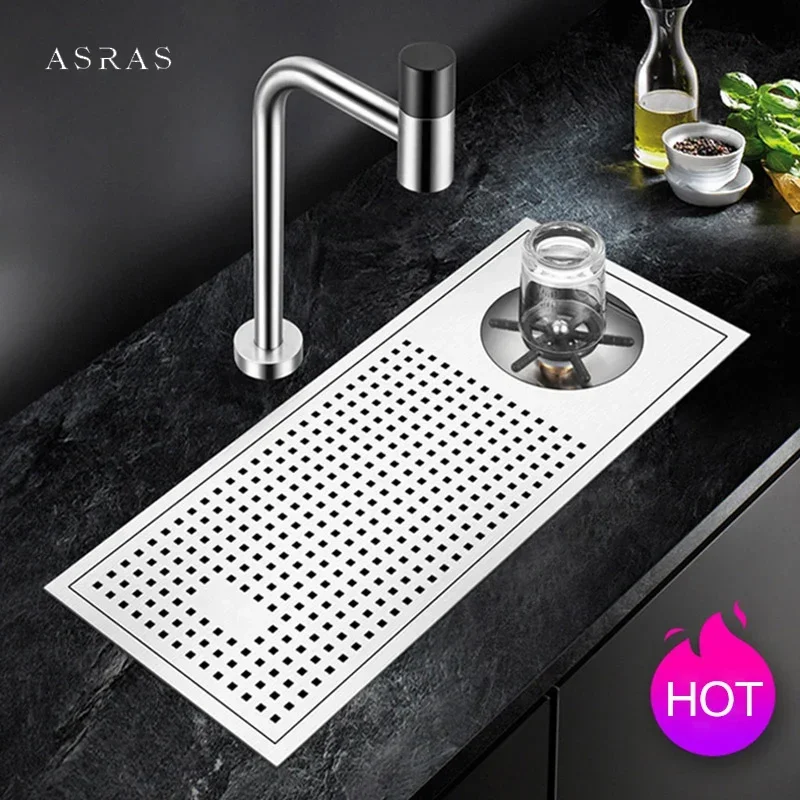 ASRAS Cup Washer Bar Counter kitchen Sink 304 Stainless Steel 4mm Thickness Handmade Brushed For Milk Tea Cafe Shop