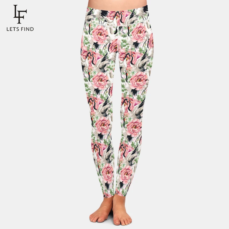 LETSFIND nuovo arrivo inverno donna pantaloni a vita alta 3D rose Iris e Anemones stampa Leggings Slim Fitness