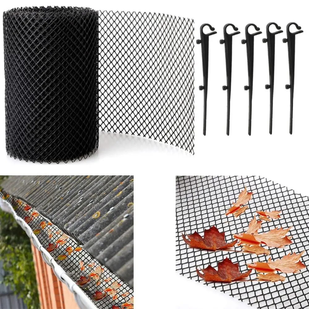 Mesh Gutter Protector Shelter Plastic DIY Gutter Guard Mesh Anti Clogging with 10 Clip Fixed Hooks Garden Accessories