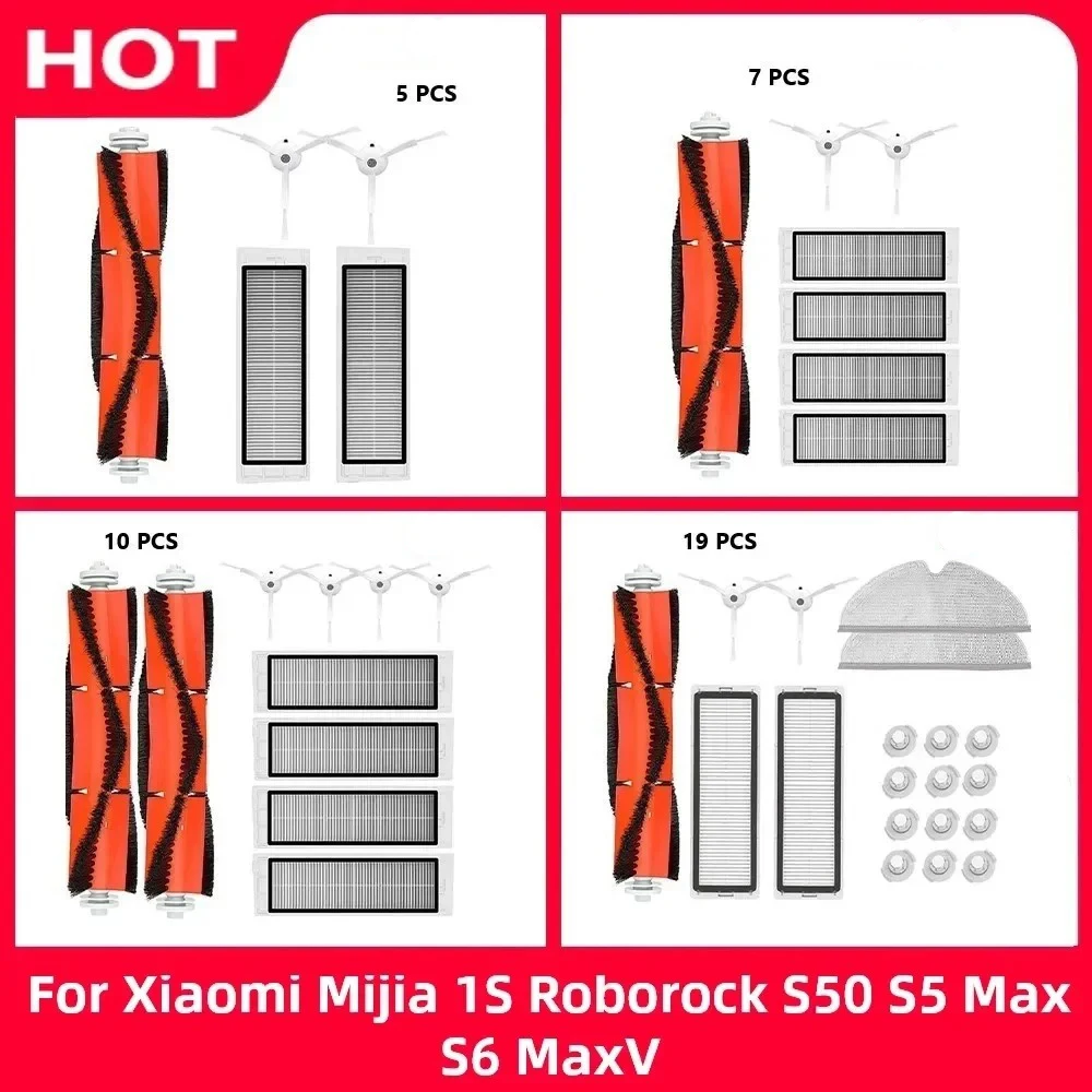 Para xiaomi mijia 1s 1st roborock s50 s5 max s6 maxv s6 puro filtro hepa mop pano escova principal robô aspirador de pó acessórios