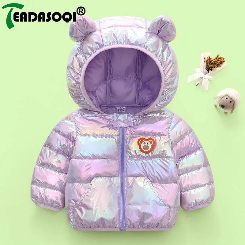 1-6Y Autumn Winter Jacket Cuhk Kids Girls Dazzle Purple Down Parka Coat Children Hooded Coat Thick Warm Casual Parka Jackets