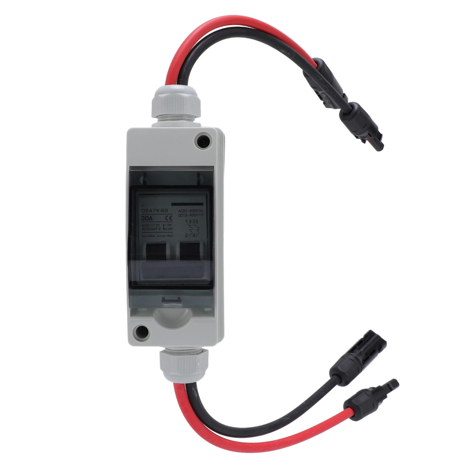 Solar Panel Disconnect Switch 30A DC AC Shut Off 2 Poles Outdoor Home Miniature PV Circuit Breaker Box IP65 Water Proof