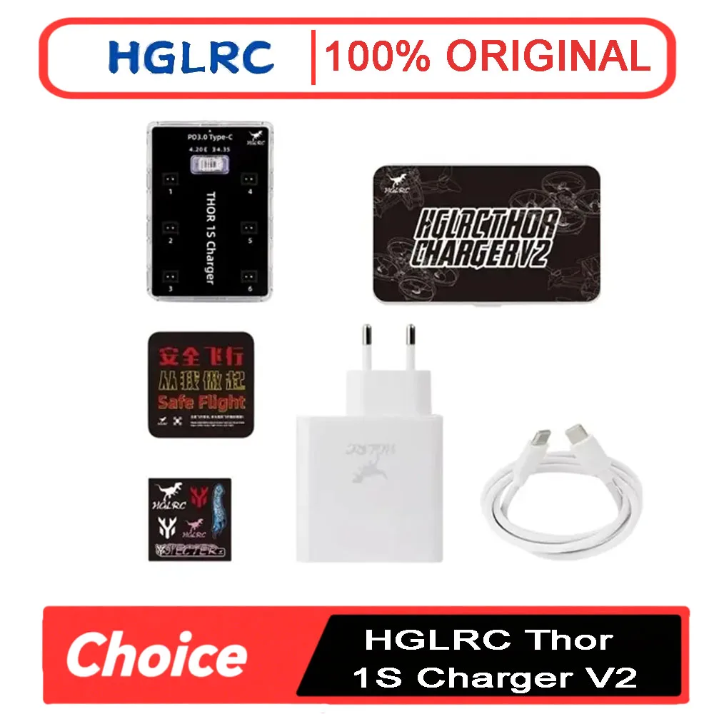 

HGLRC New Thor 1S Charger V2 6 Port Lithium US/EU LiPo Battery Charging Max 65W PH2.0 MX2.0 A30 BT2.0 FPV RC Airplane Car Drone