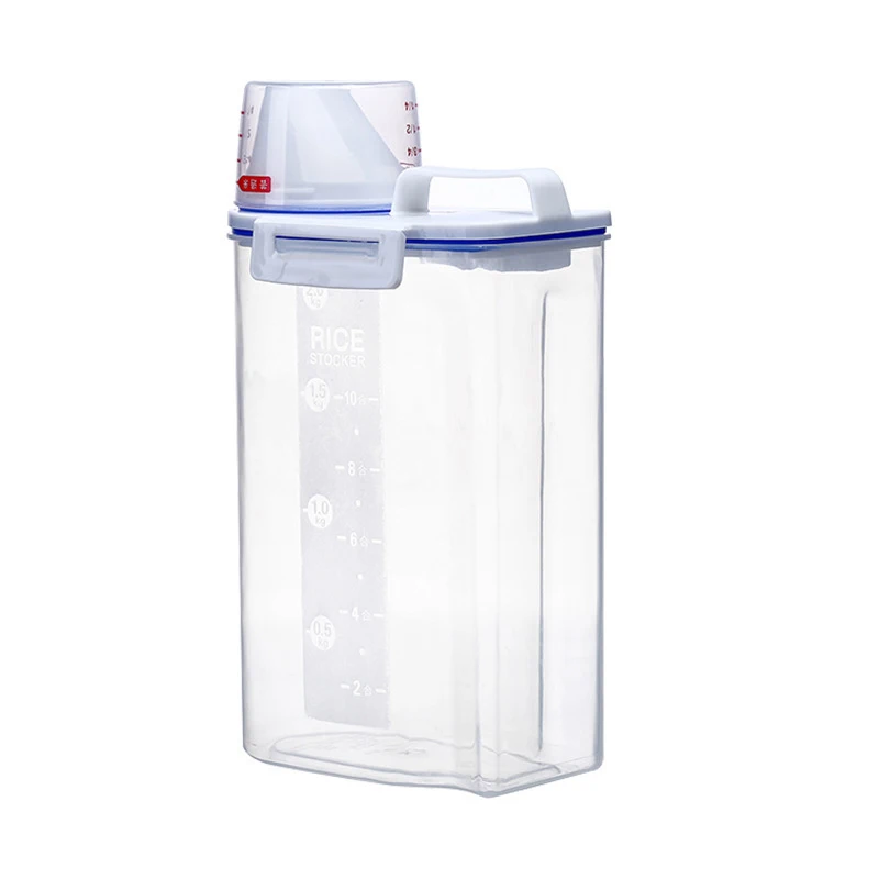 Tank With Measuring Cup Container Moisture-proof Sealed Jar Pet Supplies Accessories 1.5kg/2kg Dog Cat Food Pail Plastic Storag