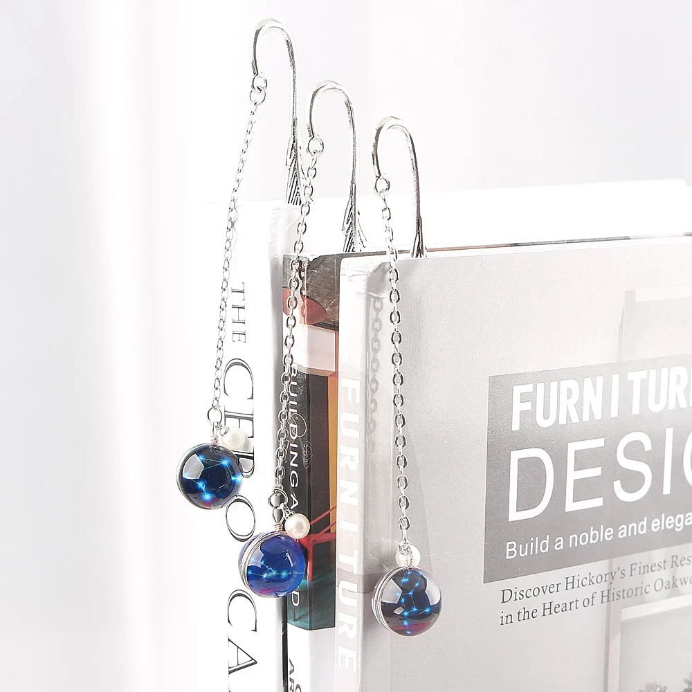 Office Supply Student Metal Book mark Creative Luminous Reading Bookmark Pendant Bookmark Noctilucent Bookmark 12 Constellation