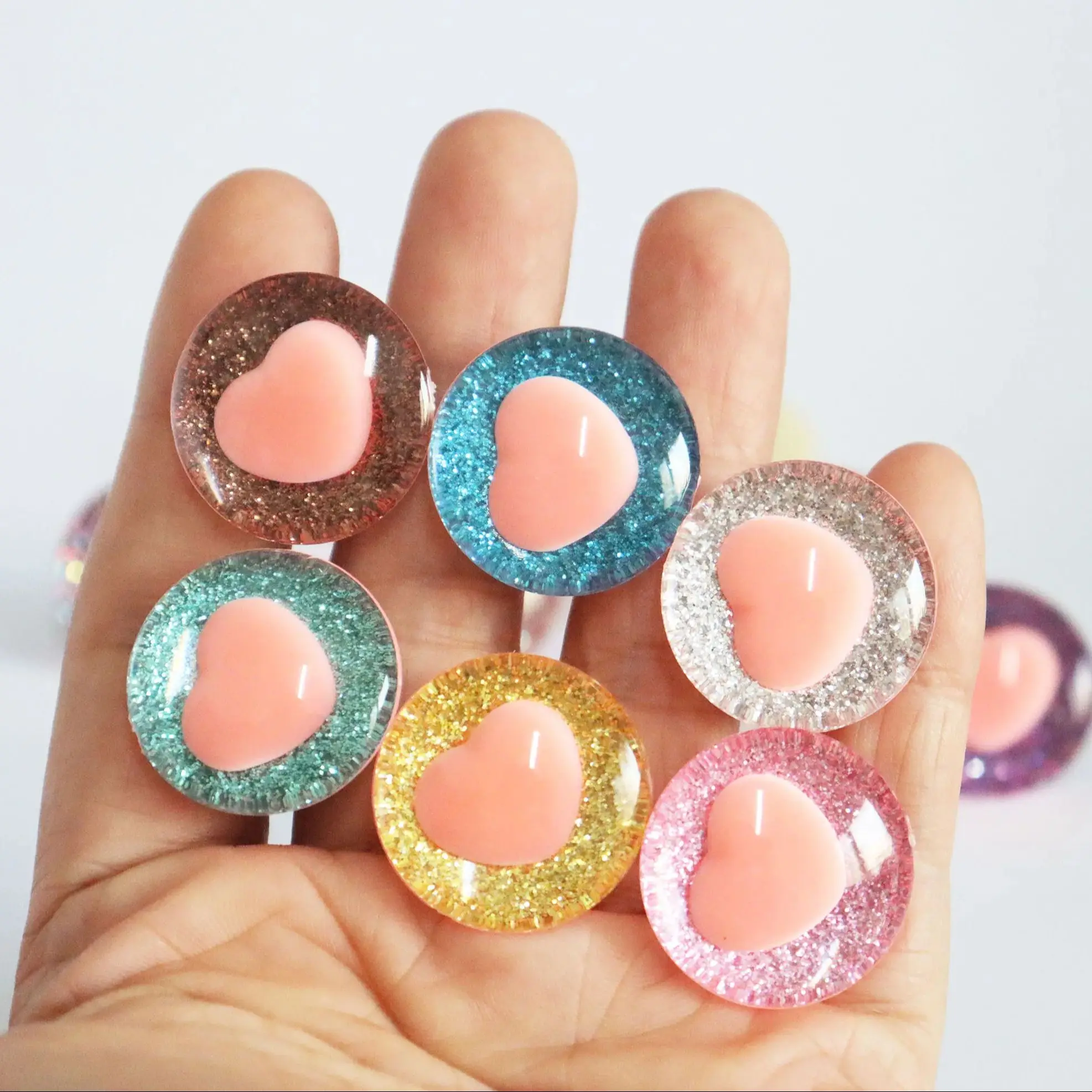 10 Stück/Set Handbemalte Farbige 12mm-40mm 3D Komische Runde Glitzer-Spielzeugaugen mit Hartem Gewichtsring - Größenoptionen – Detail 5
