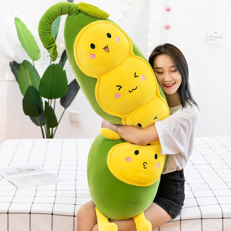 Large Pillow Cute Vegetables Pods Pea Shape Stuffed Plush Toys New Creative Plant Doll Pillow Cushion Toy for Baby Children Gift