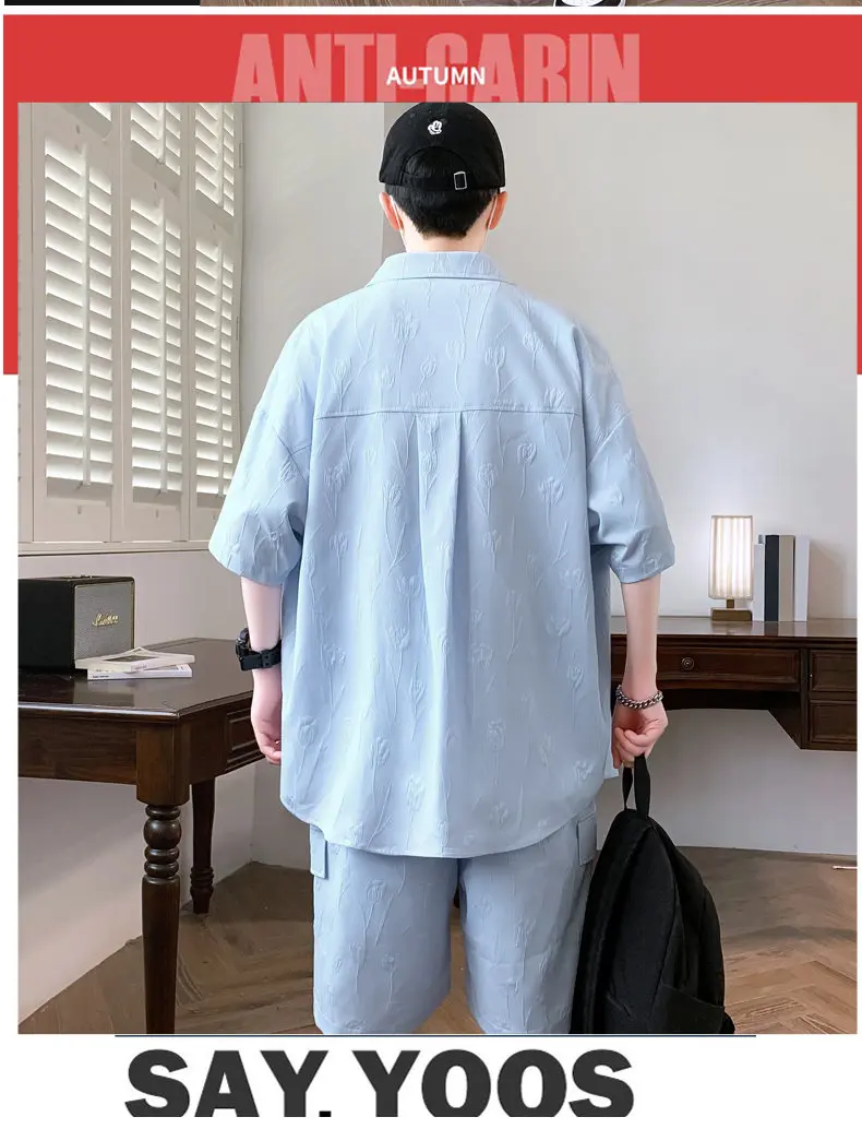 Neue 2026 Sommer Kurzarm-Shirt & Five-Cent-Shorts Freizeit Herren-Sets Kleidung Jugend 2-teilige Outfits Streetwear Oberteile & Hosen – Detail 13
