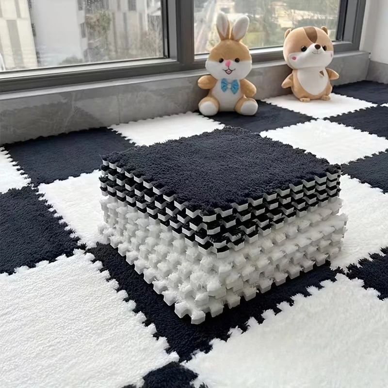 16 Pcs Baby Safe Interlocking Foam Playmat Soft and Fluffy Plush Rug EVA Non Slip Thickened Flooring for Bedrooms Living Rooms