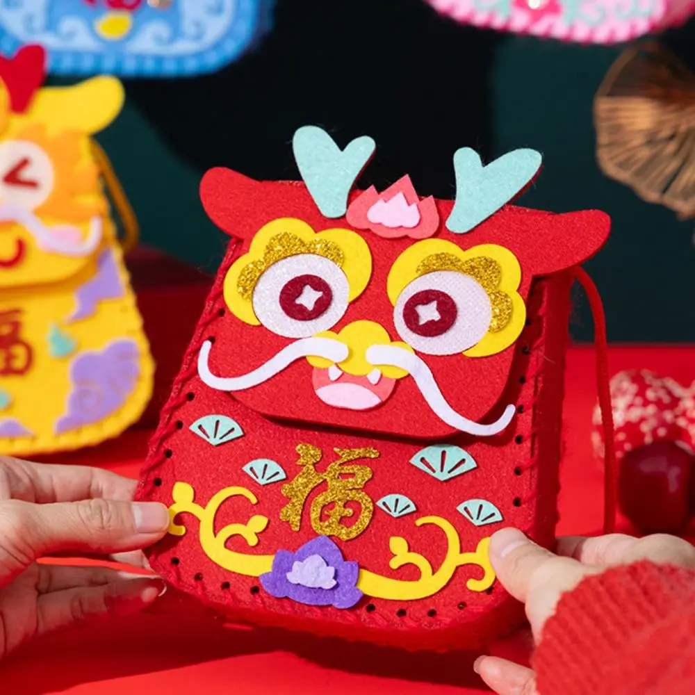 Dragon Pattern Chinese Style DIY Lucky Bag Crafts Bag Kindergarten Material Package With Hanging Rope DIY Toy