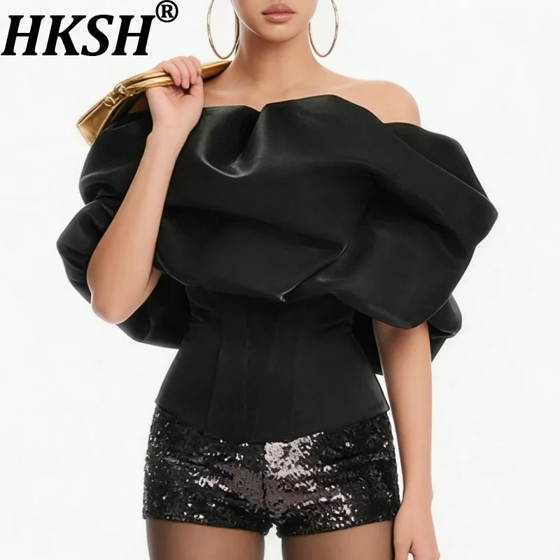 

Женская майка HKSH с открытыми плечами, плиссированная, с утягивающим эффектом на талии, однотонная, в стиле нишевого шика, уличная мода, новинка лета 2026 HK21403