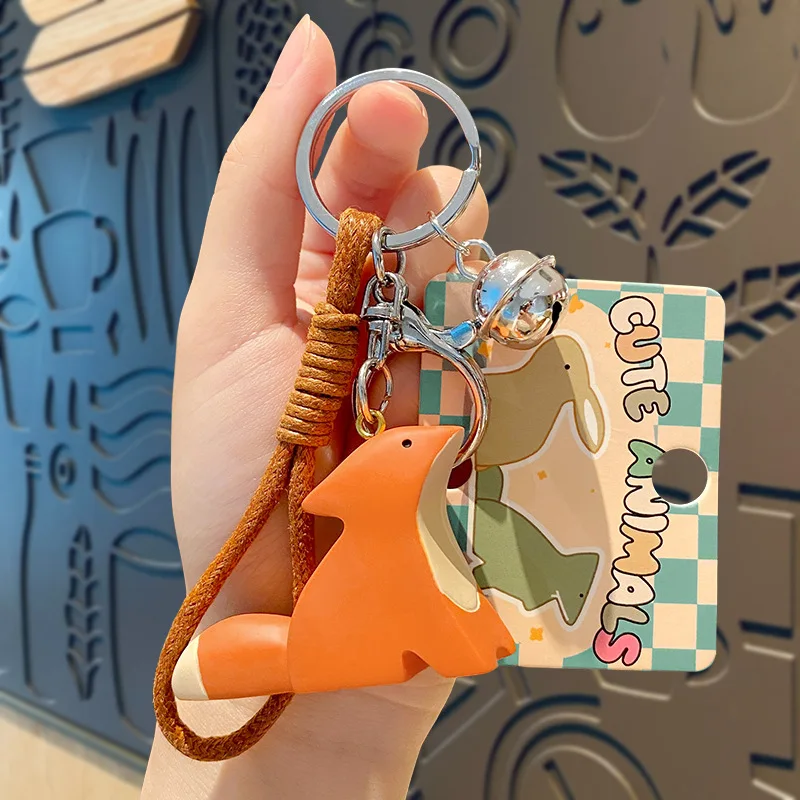 Cartoon Original Genuine Simple Resin Tibetan Fox Swan Animal Key Chain Cute Three-dimensional Rabbit Orange Fox Doll Keyring