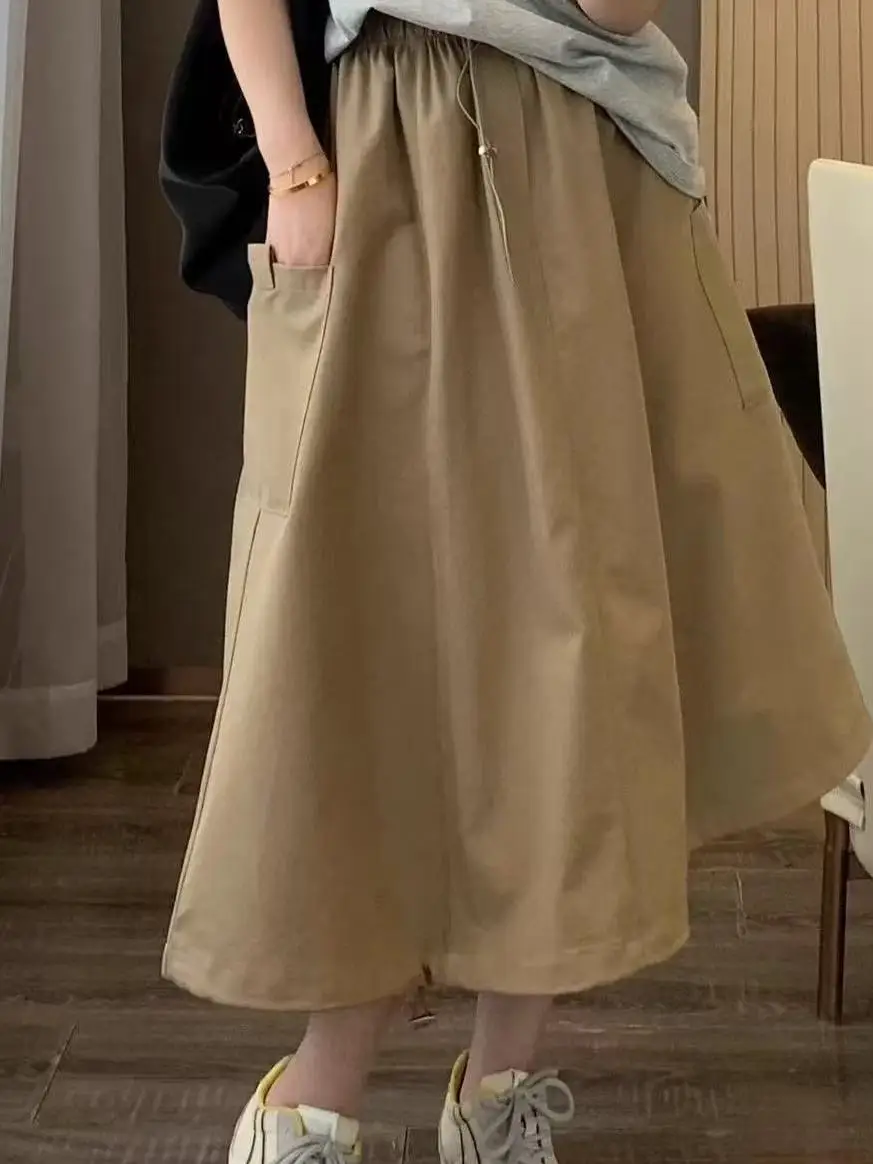 

Рабочая юбка серии Mountain с большими элементами на эластичной талии, против морщин, полая юбка средней длины для женщин, летняя