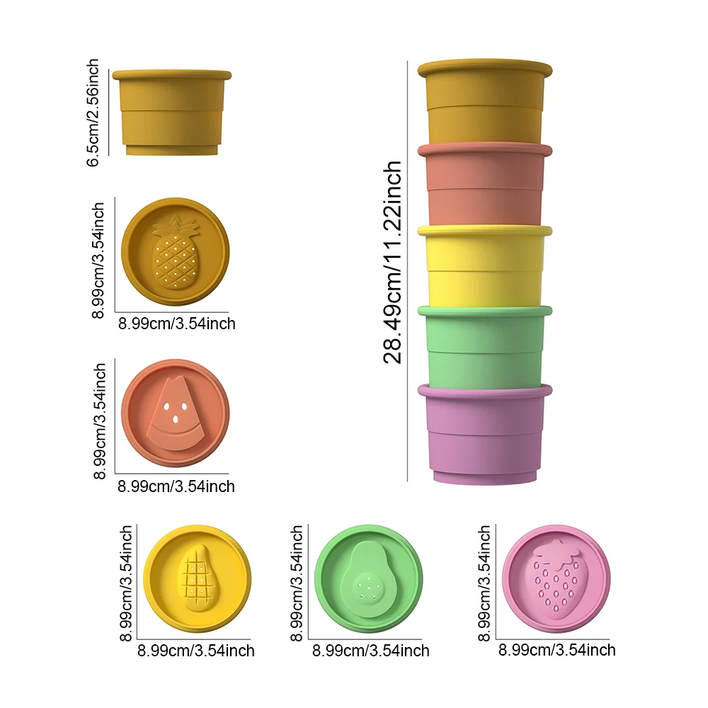 Décennie s de construction en silicone souple pour bébé, jouets de dentition, sans BPA, Montessori, jeu, ensemble de 5 pièces