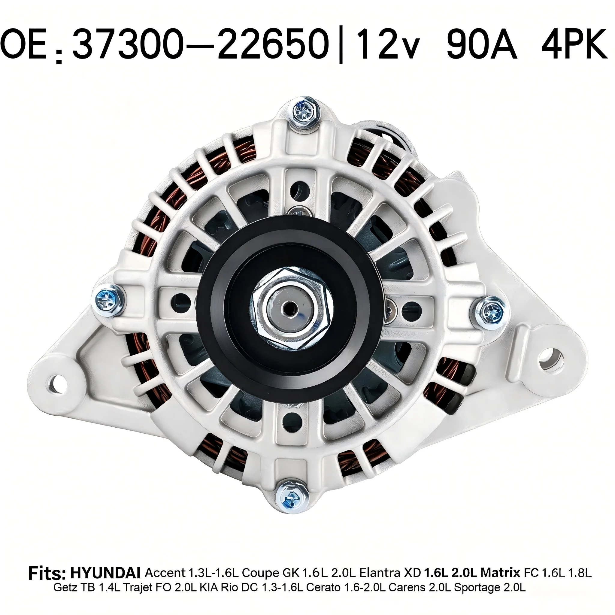 Car Alternator 12V 90A 4PK 11011N 37300-22650 For Hyundai Accent Elantra Coupe Getz Matrix Trajet Kia Rio Cerato Carens Sportage