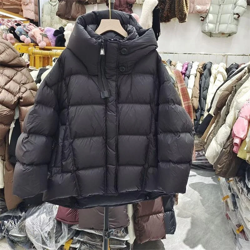 Women's Du down Puffer Jaet Winter New Sle Thiened Hooded Casual Versatile Warm Outerwear Bread Sle Zipper Closure