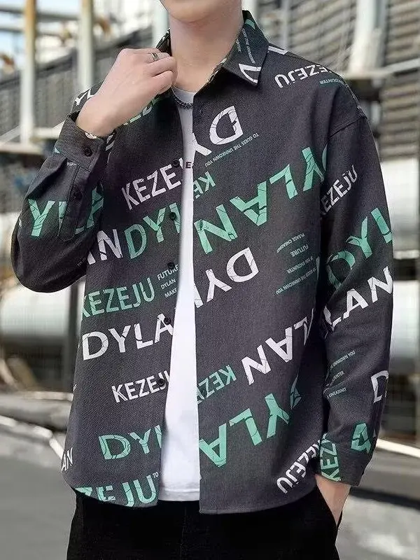 

Trendy Printed Long Sve irt Casual Men's High-End Feeling Spring Autumn New Sle Personali irt Youth ular Sle