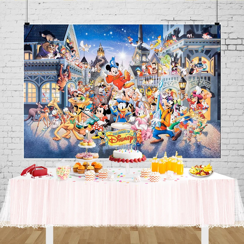 Magician Mickey Mouse Backdrop Happy Birthday Minnie and Friends Party Decoration Banner Photography Background for Cake Smash