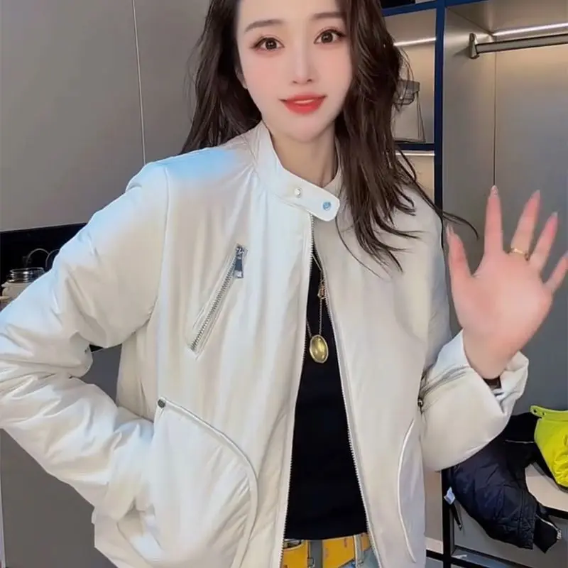 سترات بومبر سترة نسائية بسحاب شتوي جلدي مبطن منقوش بأزرار مزينة على الطراز القوطي المطور ثقافة فرعية دافئة