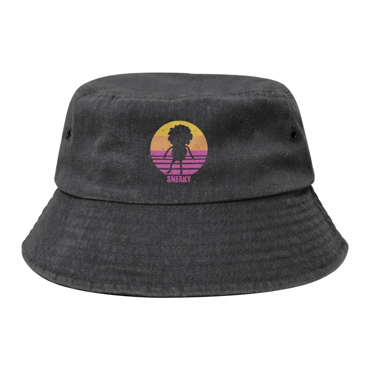 

Sneaky Sasquatch Silhouette Distressed Sunset Vaporwave Bucket Hat Sun Cap Fluffy Hat Women's Hats Men's