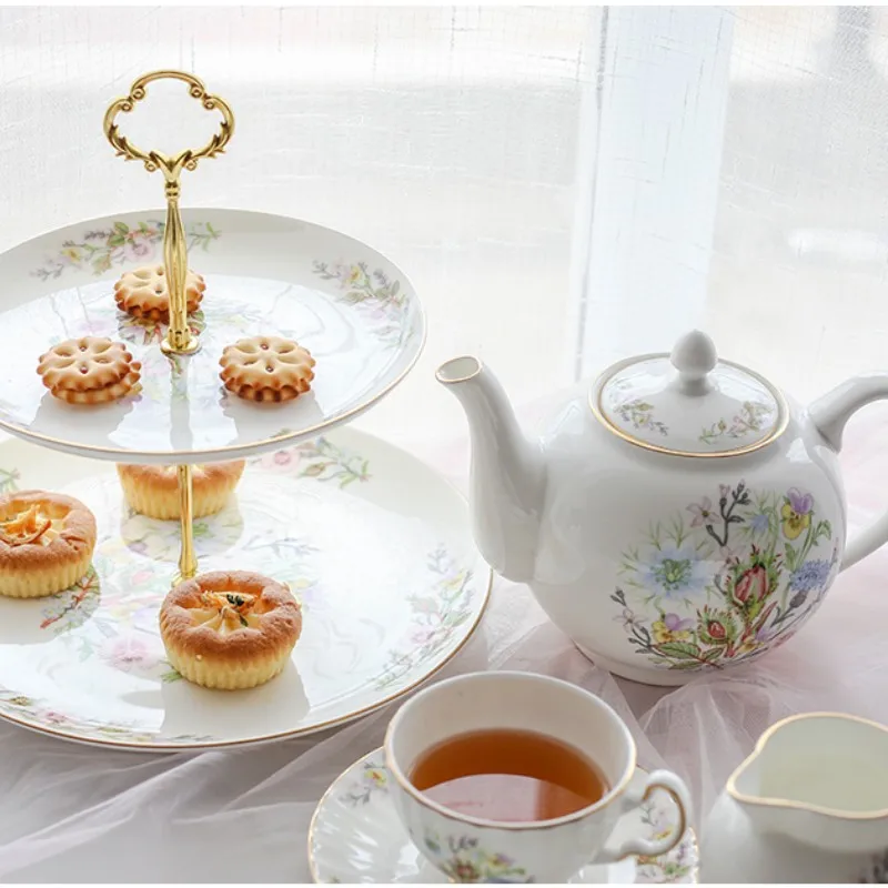 British Bone China Teapot Teacup Saucer, Fruit Plate, Snack Cake Tray, Coffeeware Mugs, Household Tableware Set