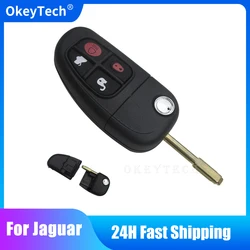 OkeyTech Remote Car Key Shell For Jaguar X-Type S-Type XJ XJR XKR XF XK XJ8 E 1999-2009 Smart Key Case 4 Botton Rubber Pad