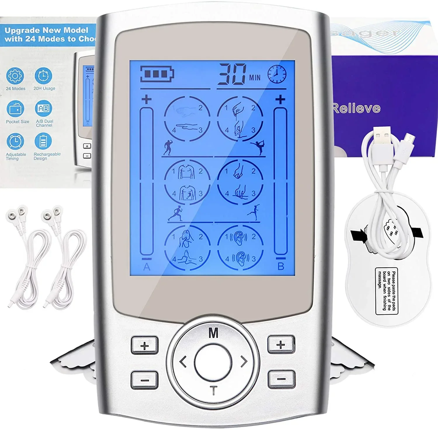 24 modes of meridian therapy instrument AB dual channel massage instrument cross-border low-frequency EMS pulse massager