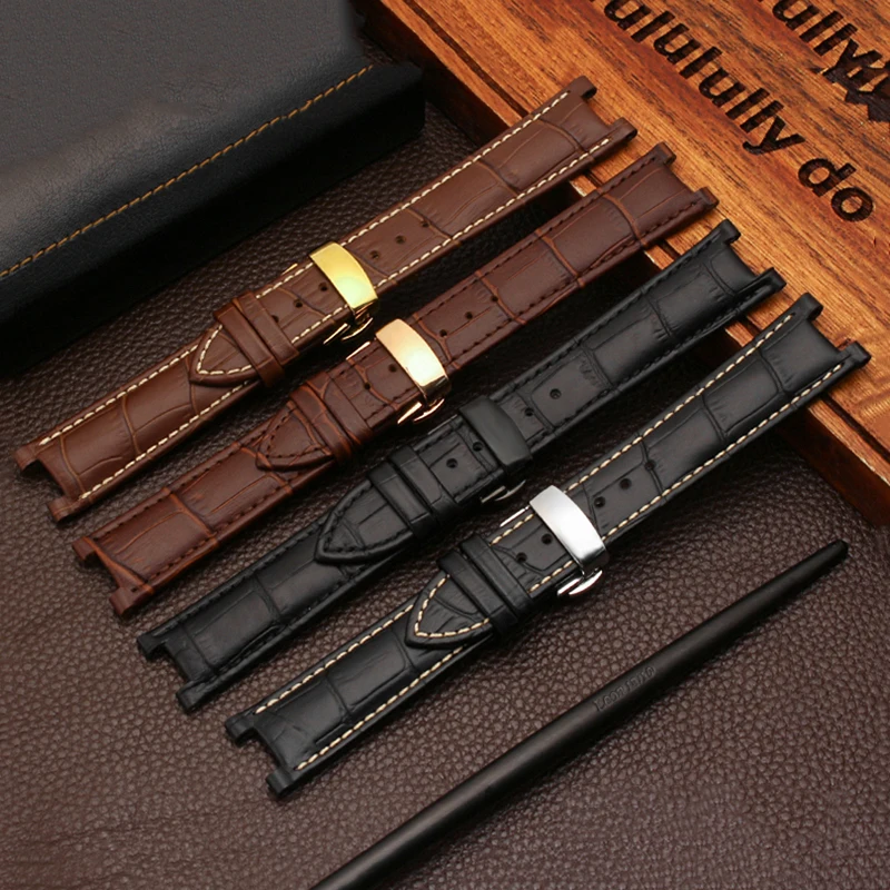 Genuine Leather Notch Watchband for Men\'s Perpetual Calendar CB0164-17E Cattle Belt CB0160-18A Bracelet Strap Black Brown