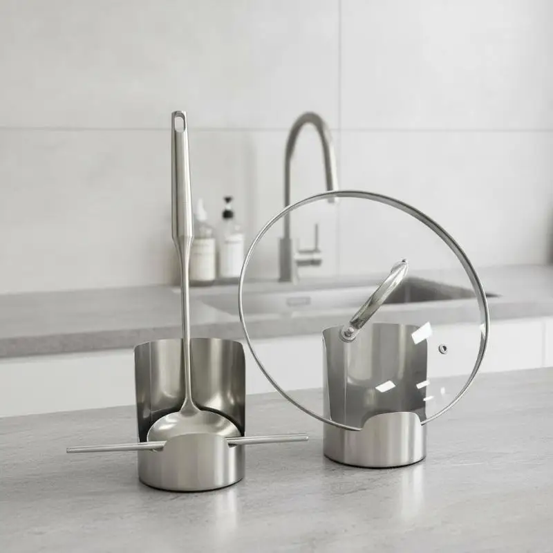 Stainless Steel Pot Lid Utensil Holder Multipurpose Kitchen Organizer Countertop Storage for Spoons Ladles Cutting Boards