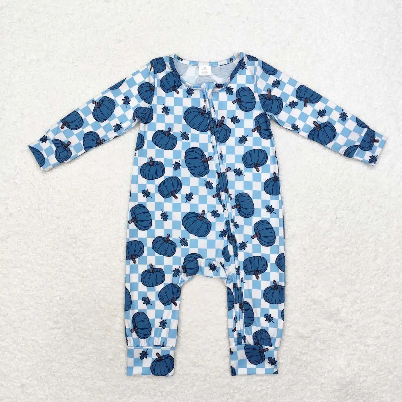 RTS Infant Boutique Wholesale Clothing Baby Girls Boys Pumpkin Blue Long Sleeve Rompers Holiday Winter Bamboo Boutique Sleepers