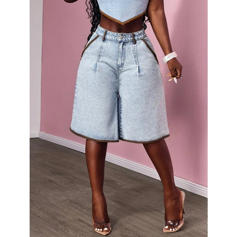 

2026 Summer New Women Flared Wide Leg Denim Shorts Fashion High Waist Baggy Casual Pocket Sexy Short Jeans Y2K Straight Trousers