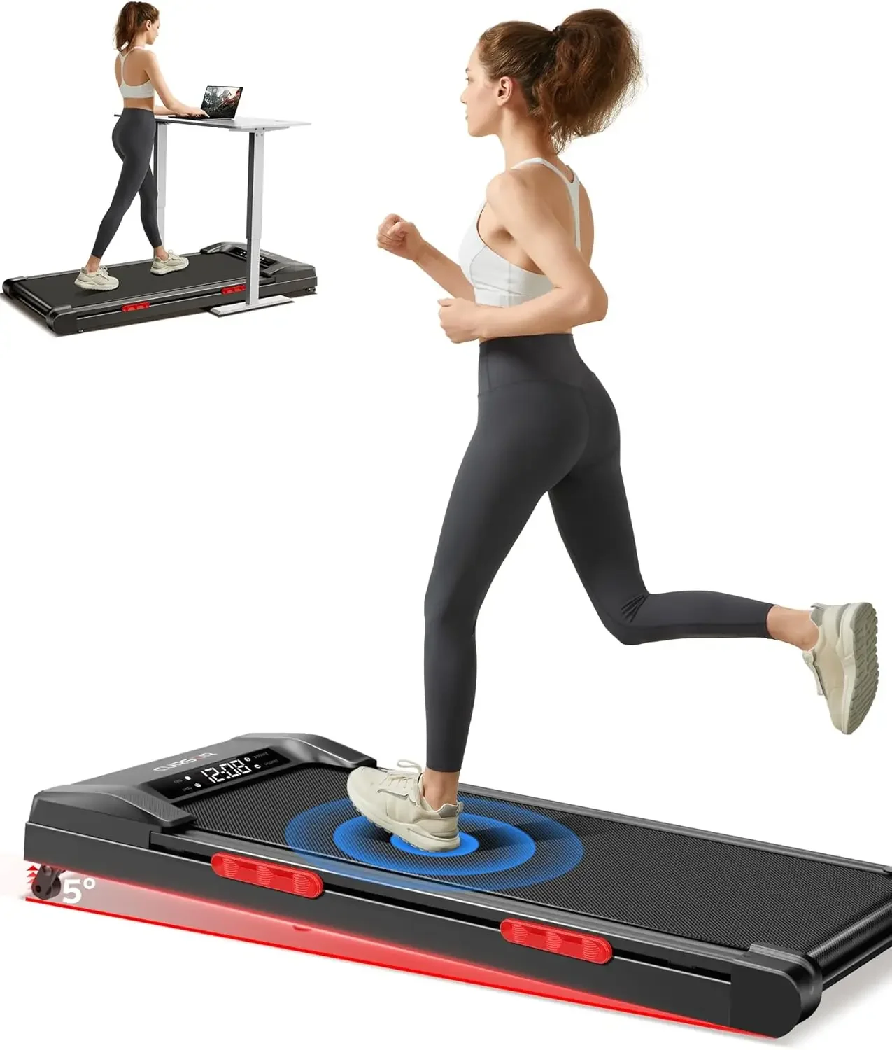 Walking Pad Treadmill with Incline, Under Desk Treadmill with Triple Shock-Absorbing System, 2.5HP Quiet