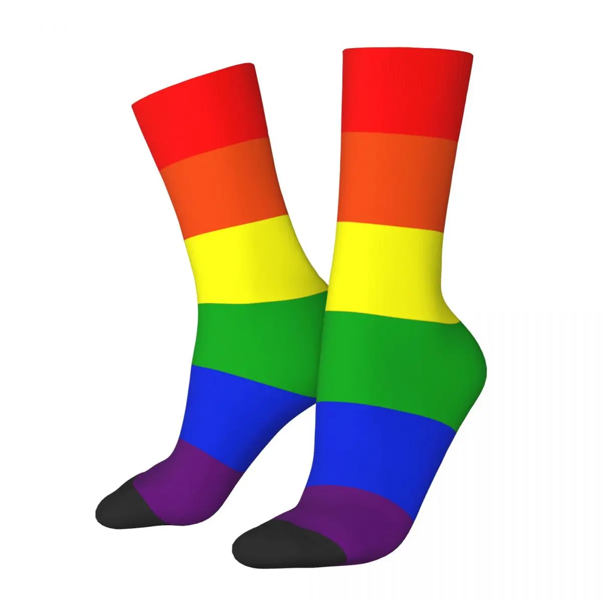 

Casual Rainbow Stripe Soccer Socks Polyester Crew Socks for Unisex Non-slip