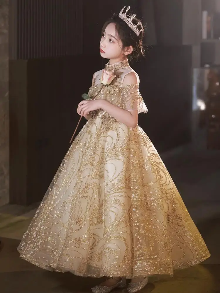 Newest Kids Princess Dresses Evening Party Elegant Girls Tulle Gowns School Banquet Children Host Slim Fit Fashion Costumes