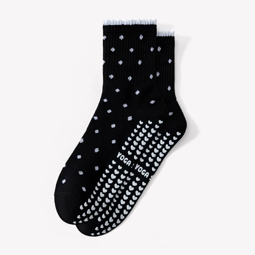 Comfortable Breathable Cotton Yoga Socks Polka Dot Pattern Non Slip Grip Pilates Socks Ruffled Trim Non Slip Socks Yoga Pilates