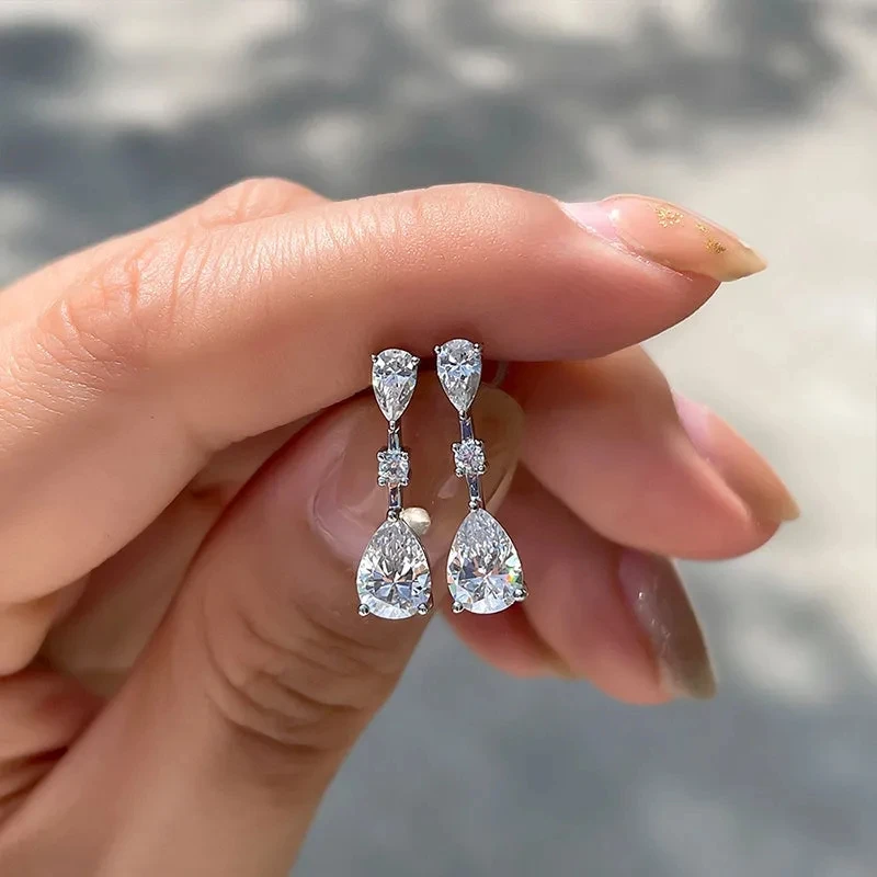 Huitan Pear Cubic Zirconia Drop Earrings for Women Dainty Ear Accessories Simple Elegant Bridal Wedding Earrings Fashion Jewelry