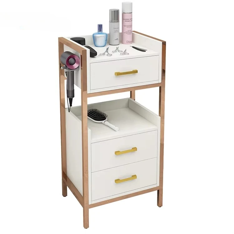 خزانة صالون الشعر من Beauty SPA ذات أدراج ذهبية وردية مع عجلات